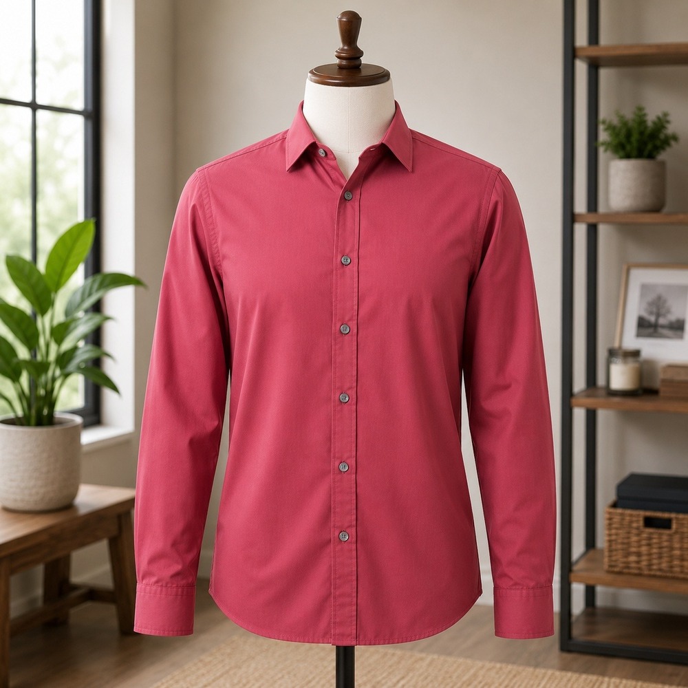 Van Heusen Dress Shirt Mens L Burgundy Regular Fit Wrinkle Free Long Sleeve